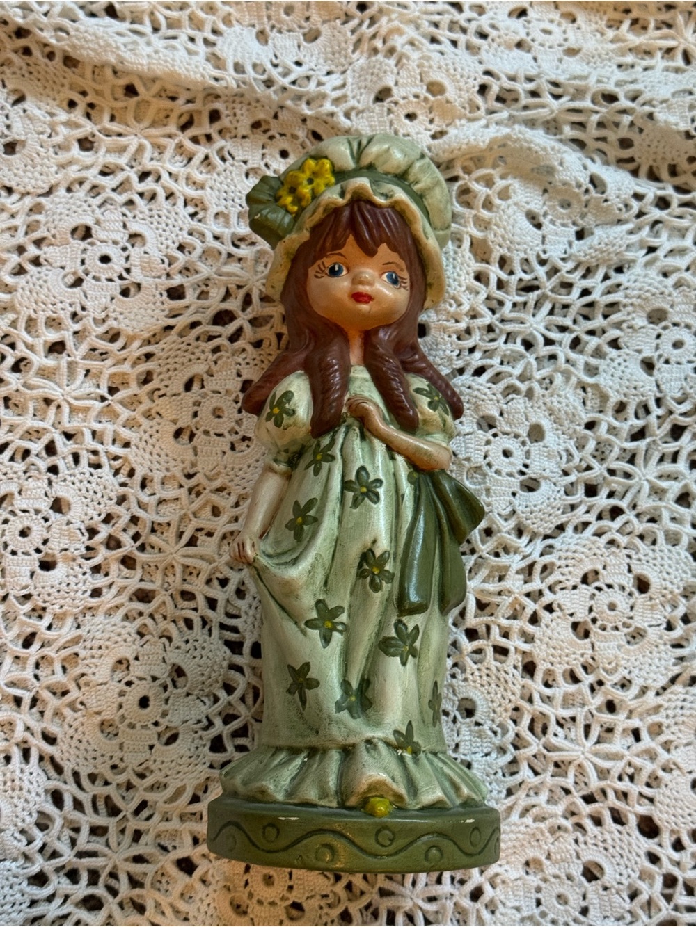Vintage Green Floral Girl Figurine by Vintage
